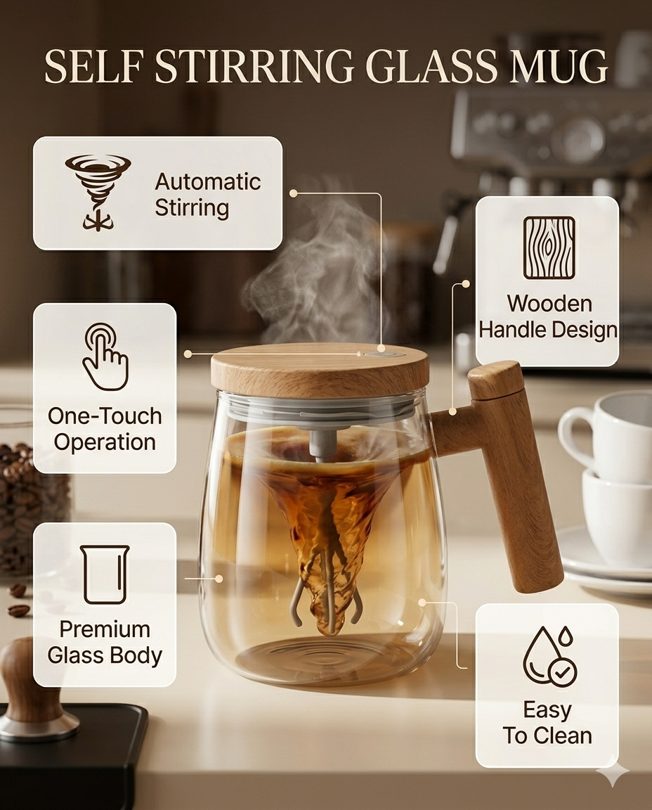 Self Stirring Coffee Mug | Automatic Electric Mixing Cup | Rechargeable Self Stir Mug for Coffee, Tea & Protein Shakes | Magnetic Stirring Mug
