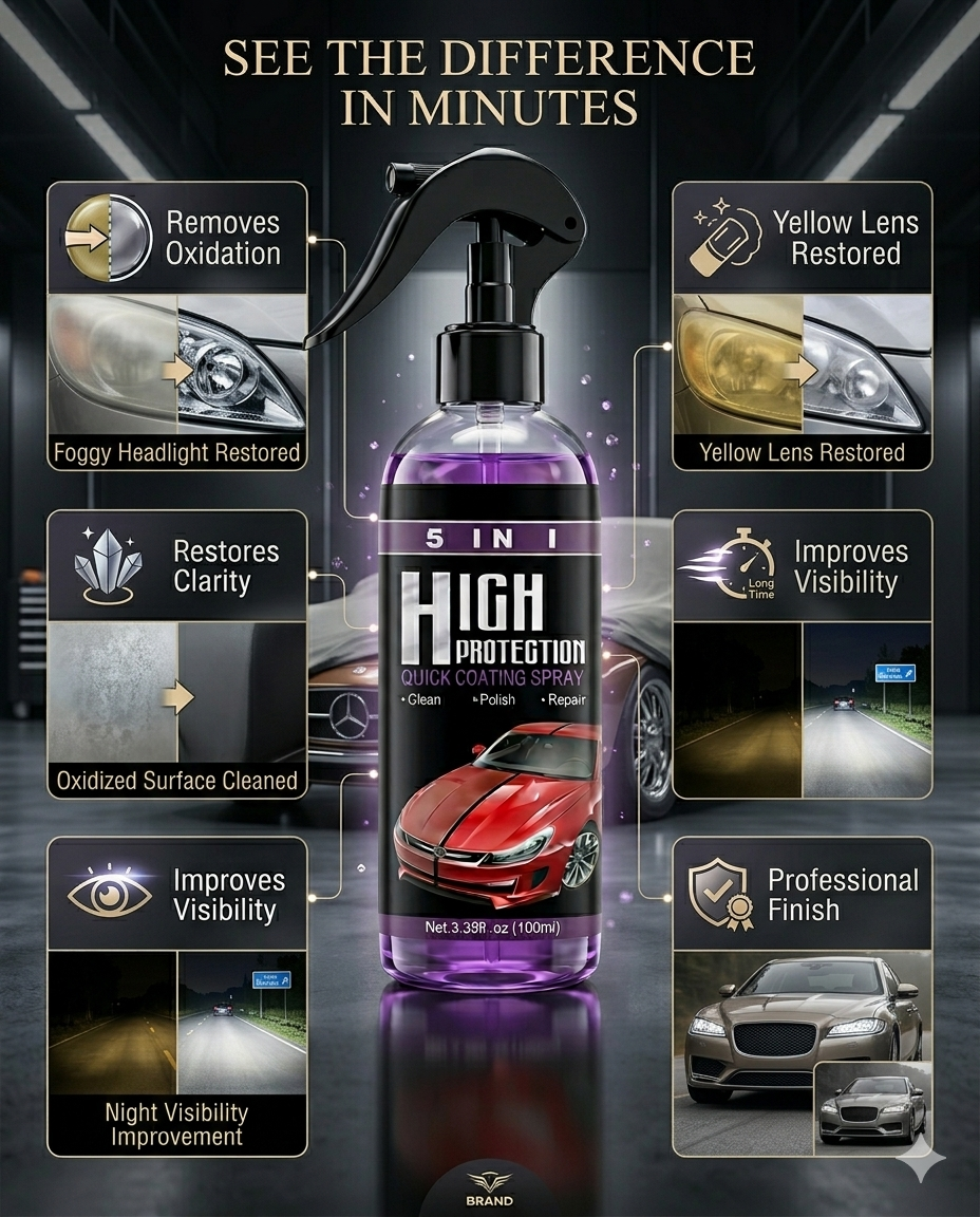 5-in-1 Car Headlight Restoration Spray | Headlight Cleaner & Polish | Headlamp Oxidation Remover | Car Headlight Repair Coating Spray 100ml