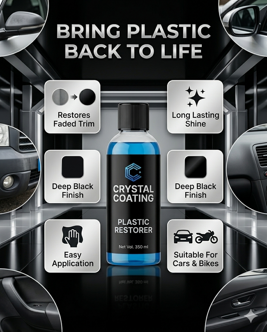 Car Plastic Restorer Coating | Plastic Trim Restorer for Cars & Bikes | Long Lasting Deep Black Shine | Dashboard & Exterior Plastic Polish 350ml