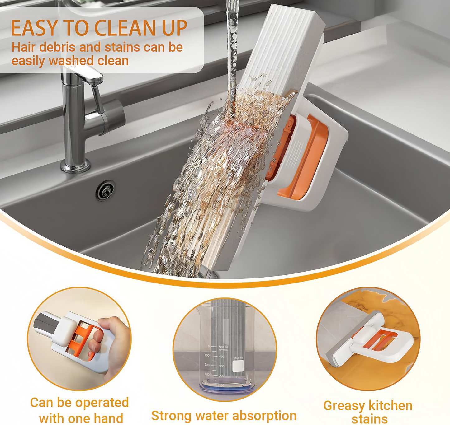 Foldable Kitchen Mop – Self‑Squeeze Sponge Mop Wet & Dry Mop (Multicolor)