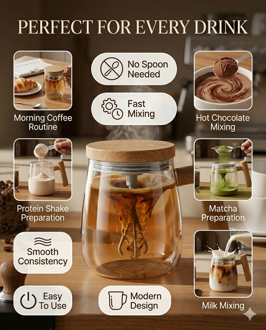 Self Stirring Coffee Mug | Automatic Electric Mixing Cup | Rechargeable Self Stir Mug for Coffee, Tea & Protein Shakes | Magnetic Stirring Mug