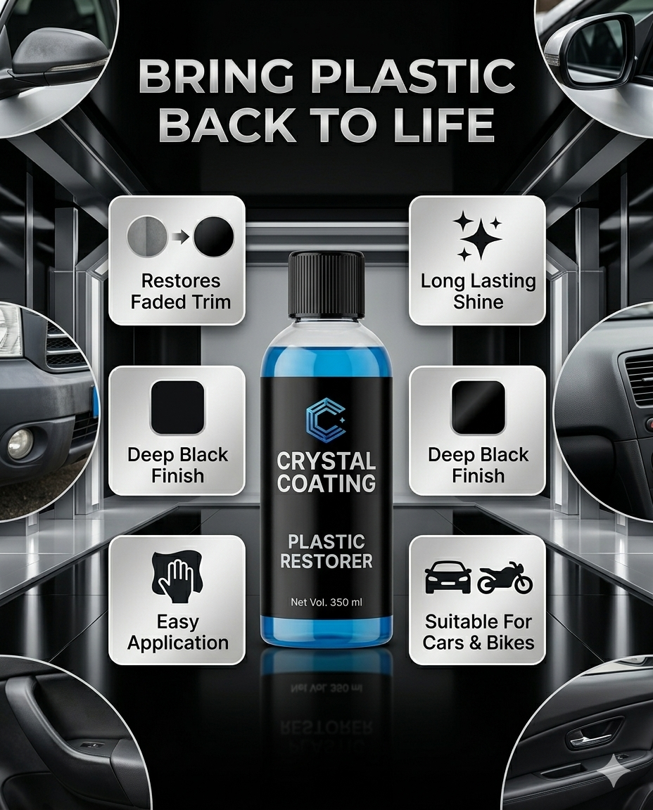 Car Plastic Restorer Coating | Plastic Trim Restorer for Cars & Bikes | Long Lasting Deep Black Shine | Dashboard & Exterior Plastic Polish 350ml
