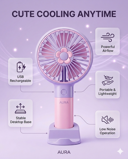 Portable Rechargeable Handheld Fan | Mini USB Cooling Fan | 3-Speed Personal Desk Fan | Compact Travel Fan for Home, Office & Outdoor Use
