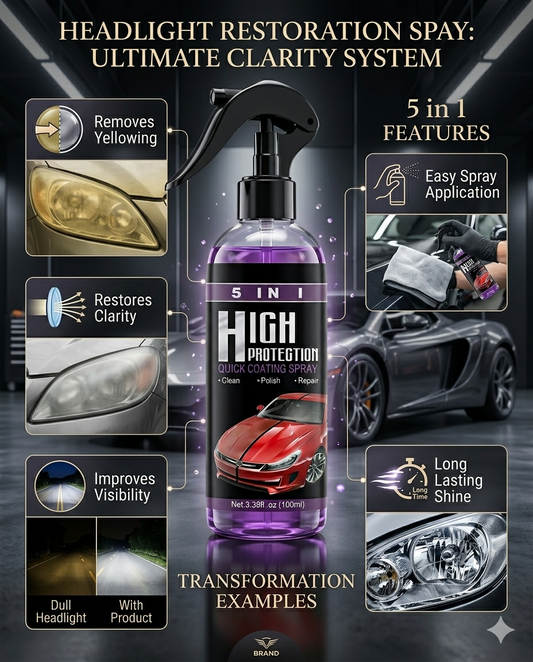 5-in-1 Car Headlight Restoration Spray | Headlight Cleaner & Polish | Headlamp Oxidation Remover | Car Headlight Repair Coating Spray 100ml