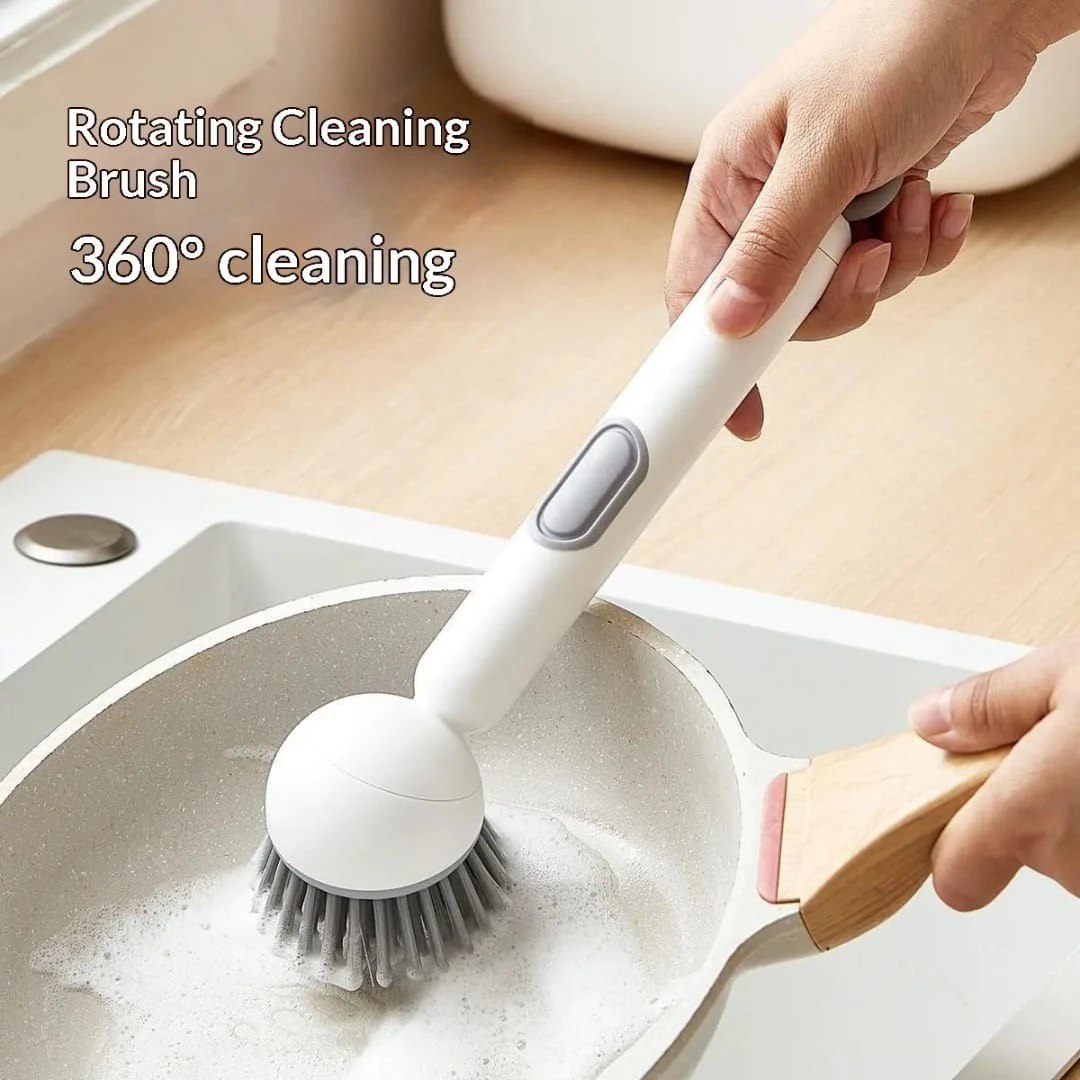 Liquid Dispensing Rotatable Pot Brush – 360° Kitchen Scrubbing Wand