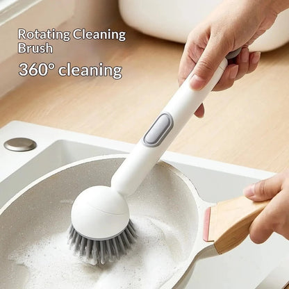 Liquid Dispensing Rotatable Pot Brush – 360° Kitchen Scrubbing Wand