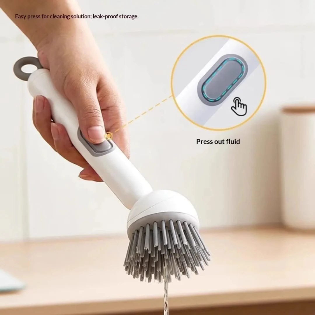 Liquid Dispensing Rotatable Pot Brush – 360° Kitchen Scrubbing Wand