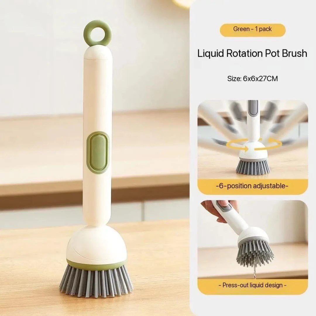 Liquid Dispensing Rotatable Pot Brush – 360° Kitchen Scrubbing Wand